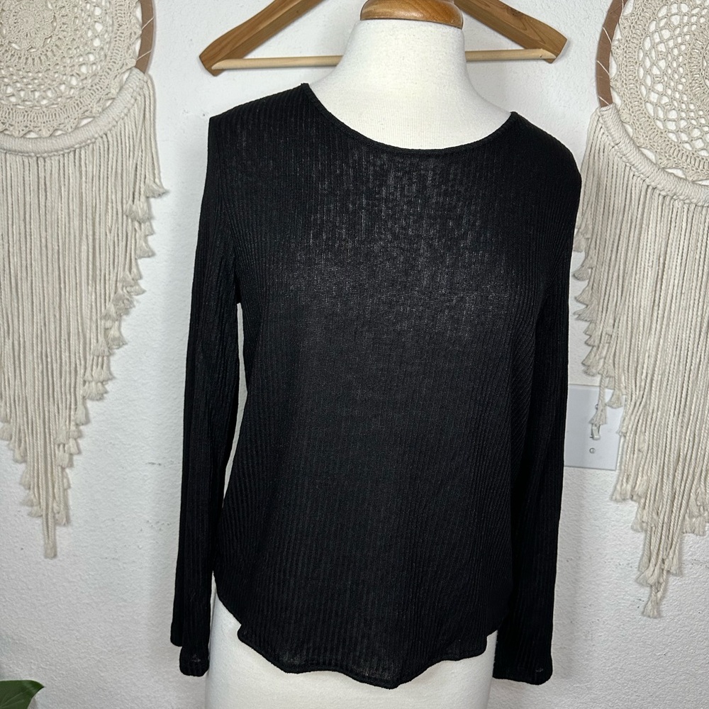 H&M Ribbed light knit Black open back Long Sweater Medium
